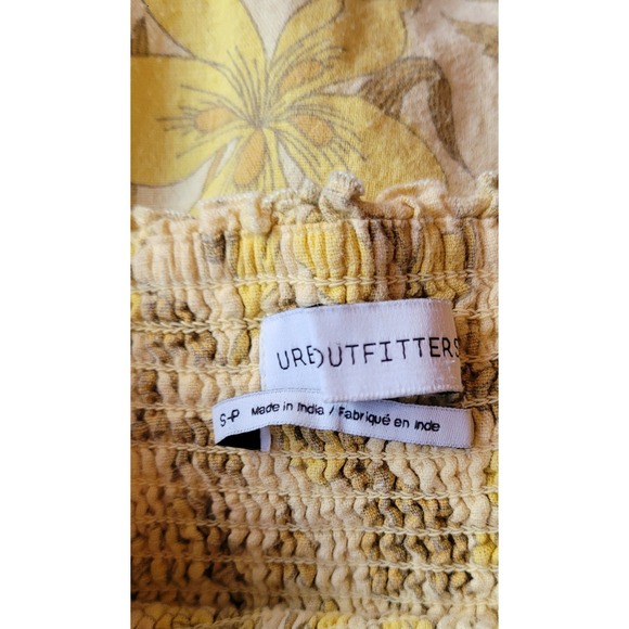 Urban Outfitters Womens midi Dress S Floral Yellow Sundress Tiered Ruched - Picture 3 of 4